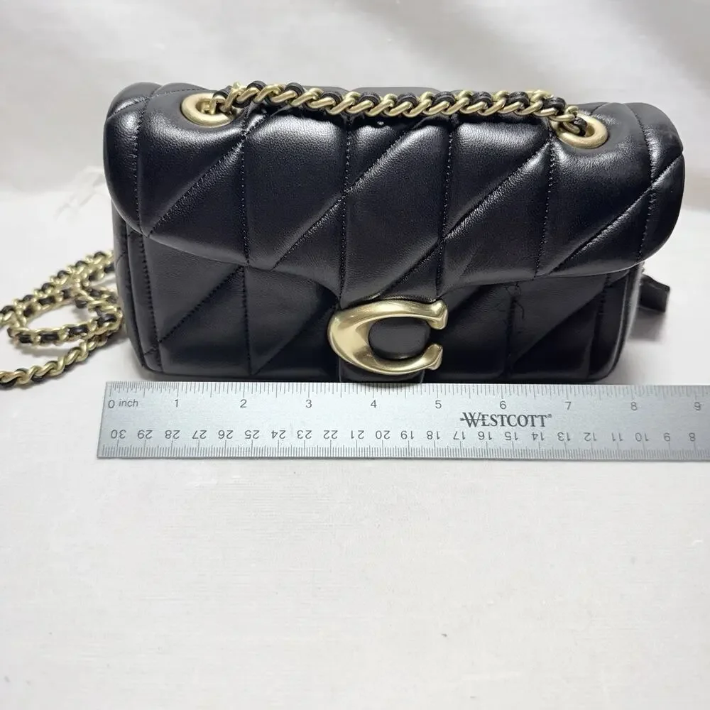 Coach Black Quilted Tabby 20 Shoulder Bag Gold Chain Strap Loose Thread See Pic